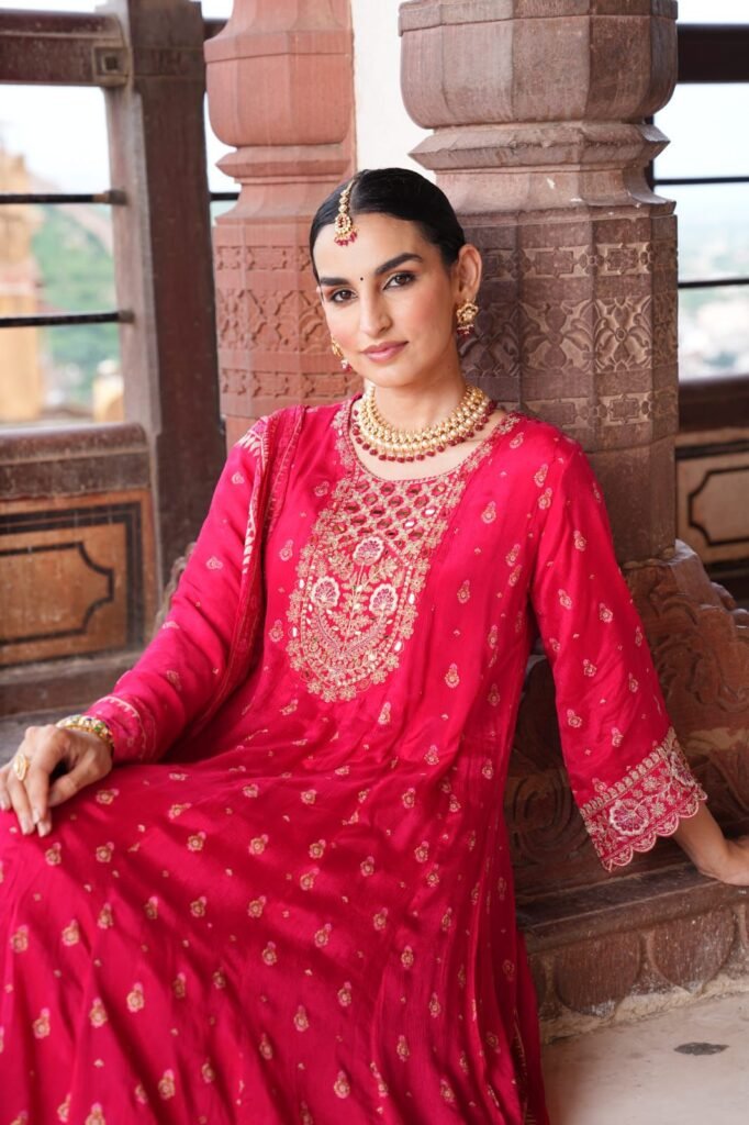 Red cotton suit for Karva Chauth 2026 puja