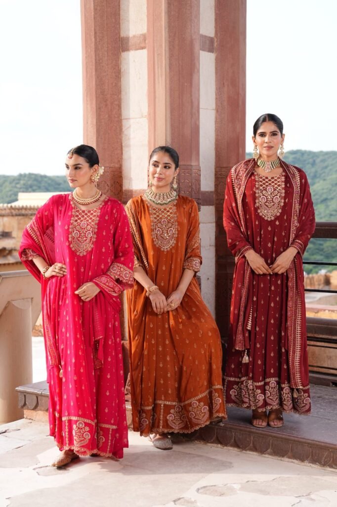Indian woman wearing an elegant festive cotton cambric suit