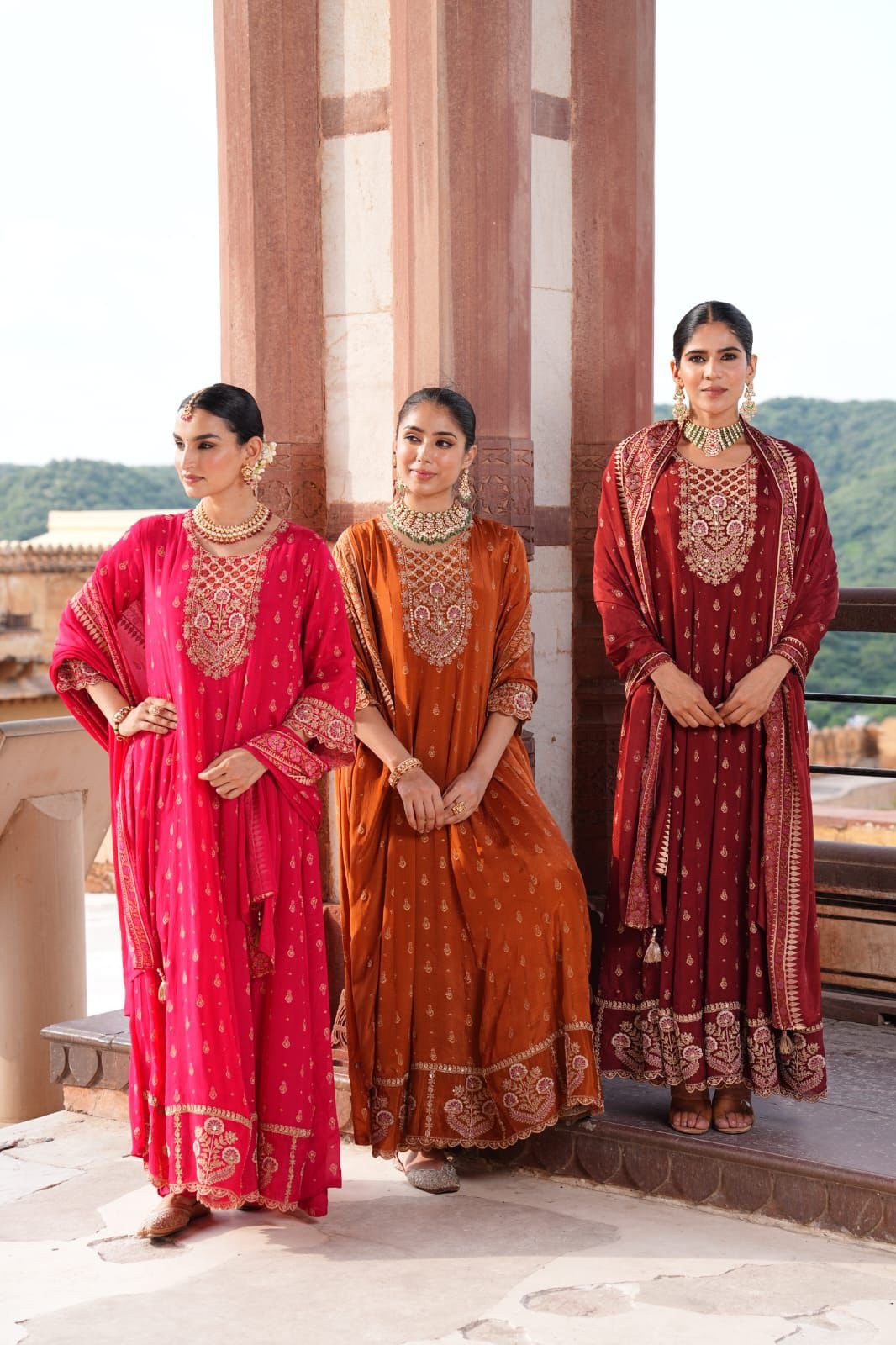 Indian woman wearing an elegant festive cotton cambric suit